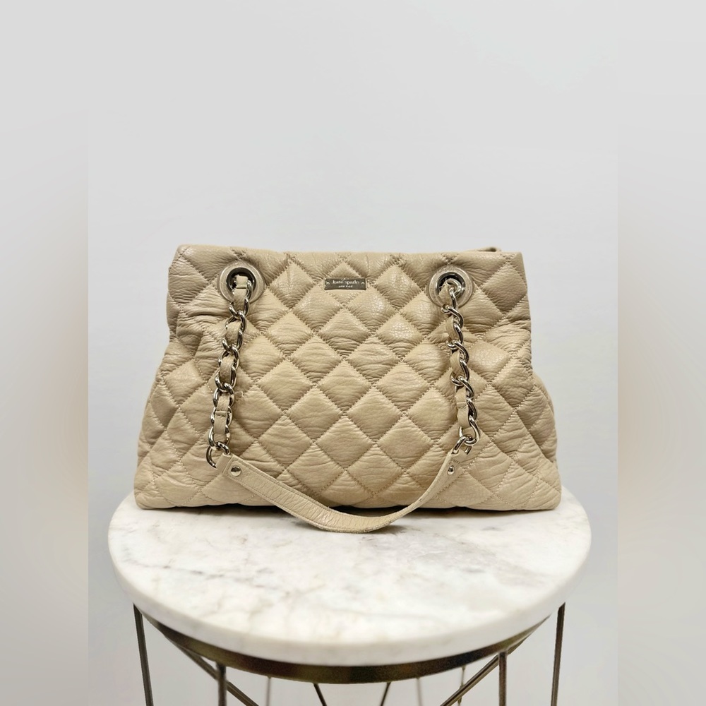 Kate Spade Gold Coast Maryanne Quilted Chain Leather Tote Shoulder Beige